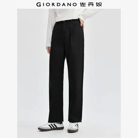 佐丹奴裤子女装纯棉粗斜纹压褶中腰梭织休闲长裤 13414151商品大图