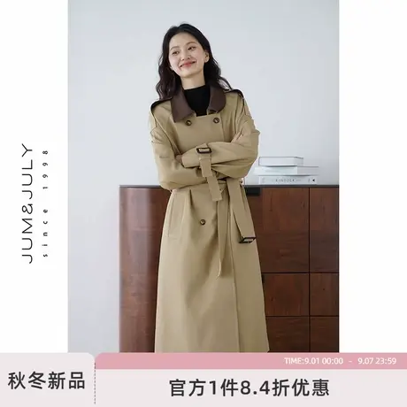 嘉茱莉韩版长款插肩袖风衣女2025秋季新款上衣双排扣通勤休闲外套商品大图