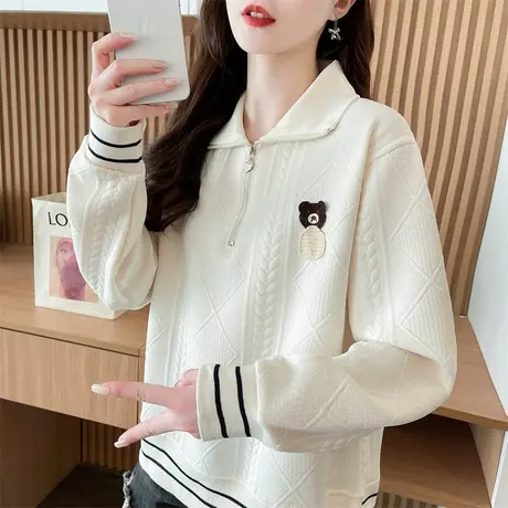 半拉链polo领卫衣女2025新款春秋韩版宽松薄款初中生百搭上衣外套商品大图