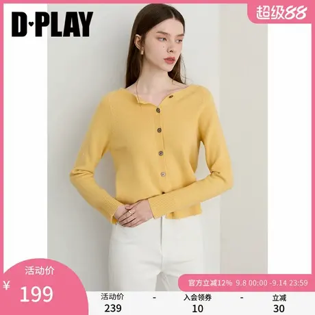 DPLAY2025年秋季新款黄色针织衫女100羊毛时尚圆领上衣开衫外套商品大图