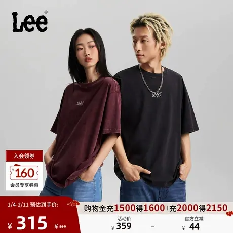Lee26春夏新品宽松版圆领小Logo印花轻薄复古水洗男女同款短袖T恤图片