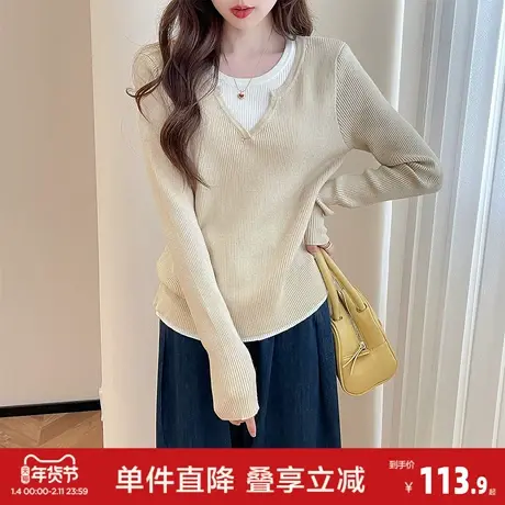 唐狮2026秋冬气质假两件套头针织衫女春秋外穿温柔显瘦百搭上衣女图片