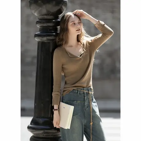 唐狮秋冬女V领毛织打底衫女内搭高级感可外穿秋冬百搭上衣TMTA图片