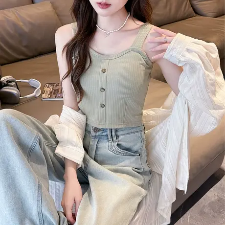 唐狮夏季新款打底背心女外穿内搭美背无袖针织上衣纯色吊带h1TD图片