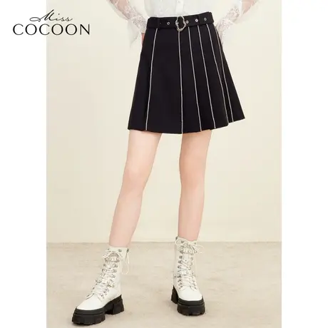 missCOCOON复古摩登感2023冬装新款女钻链装饰肌理A字廓形半身裙图片