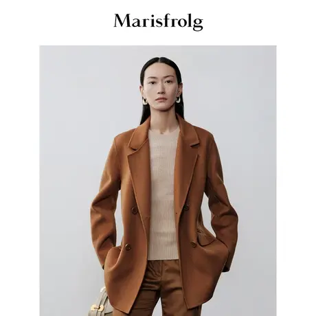 【商场同款】玛丝菲尔大衣冬季新款焦糖色中长款澳毛呢子大衣女商品大图