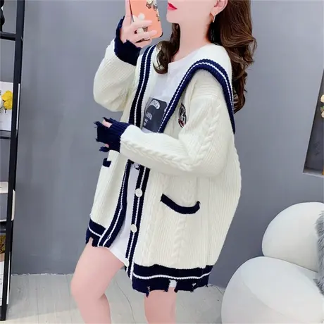 日系学院风麻花毛衣外套女秋冬2023年新款宽松设计感减龄针织开衫商品大图