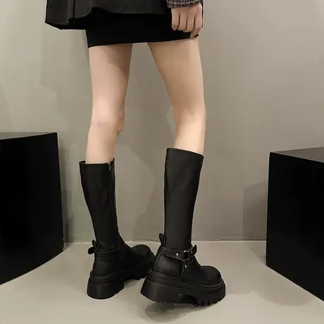 长筒靴女2023年秋冬新款时尚百搭复古棕色长靴小个子厚底骑士靴潮图片