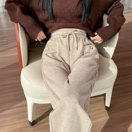 羊绒毛呢直筒西装裤女冬季加厚高腰垂感休闲直筒小个子显瘦烟管裤商品大图