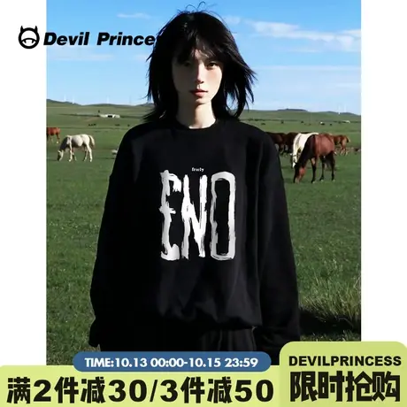 2023新款男友风高街潮牌黑色无帽卫衣女宽松超火百搭薄款套头上衣商品大图