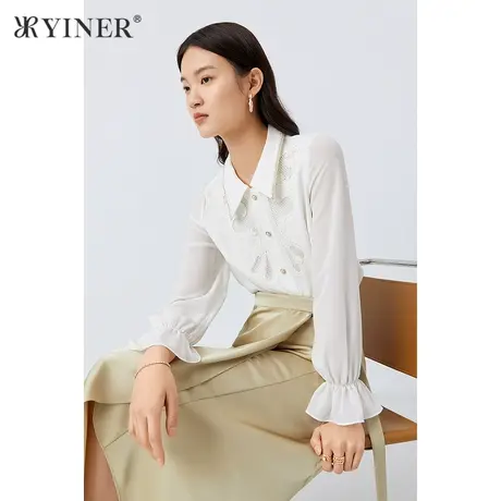YINER音儿女装2021秋季新款通勤纯色POLO领衬衫商品大图