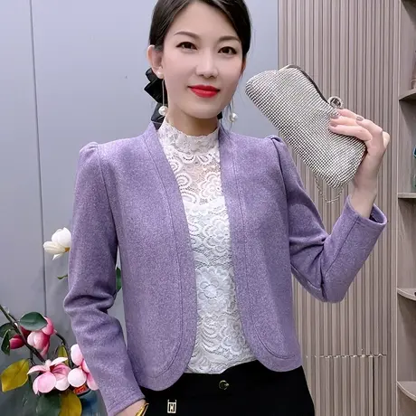 针织开衫外套女春秋季短款小个子大码百搭宽松长袖配旗袍裙子外搭商品大图