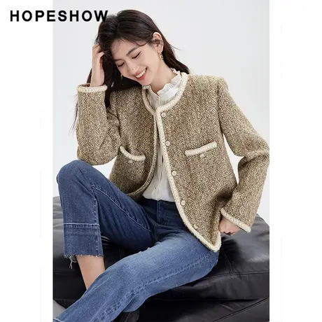 【直播专享】冬季香风亮丝单排扣圆领一手长外套90123330406红袖图片