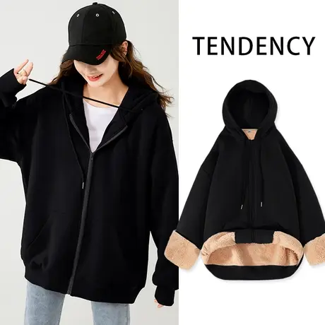 ZR真维斯卫衣女2023新款冬季设计感加绒加厚开衫连帽女士上衣外套图片