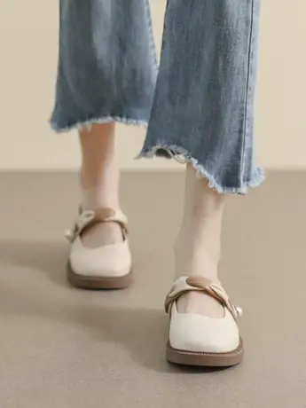 真皮玛丽珍小皮鞋女2023年夏季新款仙女配裙子平底单鞋大码乐福鞋商品大图