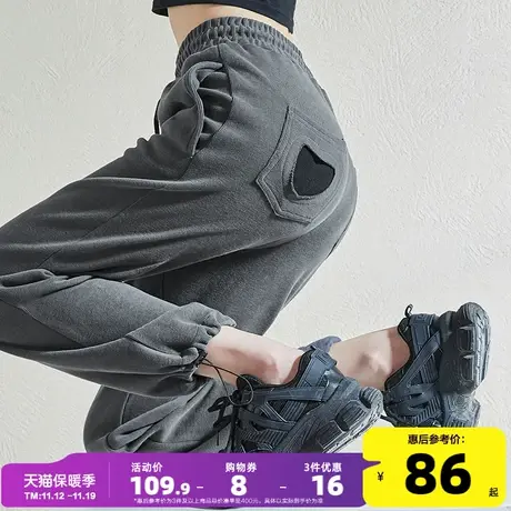 唐狮春秋新款休闲裤女宽松束脚抽绳高腰运动裤子时尚潮卫裤女长裤图片