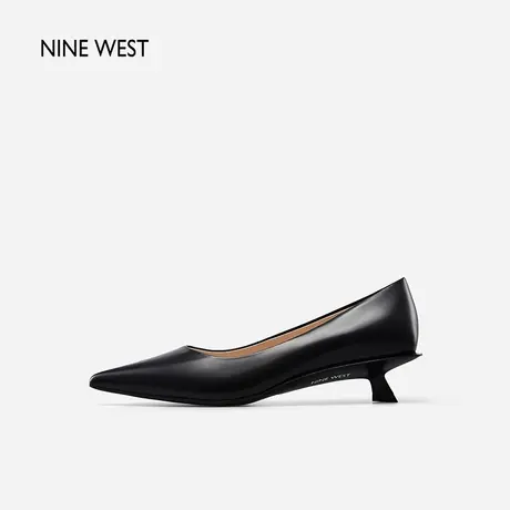 Nine West/玖熙尖头鞋猫跟春季新款包头法式职业气质黑色中跟单鞋图片