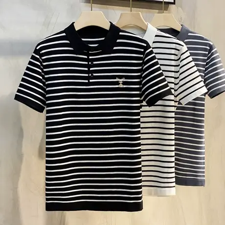 针织polo衫男条纹短袖翻领刺绣商务休闲上衣男士高端t恤夏季潮流商品大图