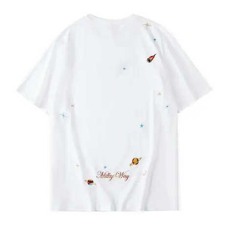 男士t恤圆领短袖纯棉宽松大码加肥潮牌五分袖国潮刺绣印花半袖体商品大图