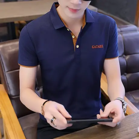 夏天有领子棉感t恤男短袖翻领大码Polo衫男士青年休闲带领体桖潮图片