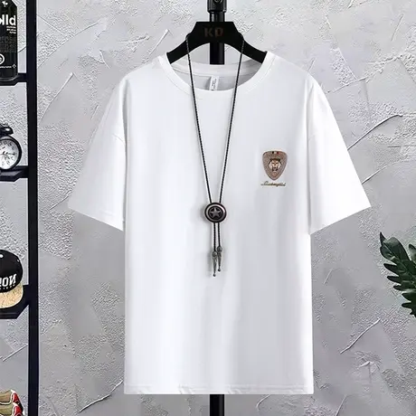 纯棉短袖t恤男夏季简约百搭五分半袖宽松圆领男士白色体恤上衣服T商品大图