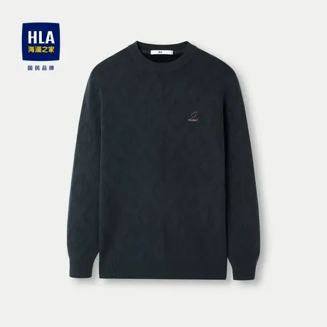 HLA/海澜之家提花针织衫2023秋冬新款加绒加厚刺绣圆领爸爸毛衣男图片