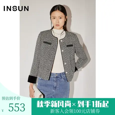 [触感香风]恩裳COVER冬季2022经典人字纹干练直筒通勤短外套商品大图