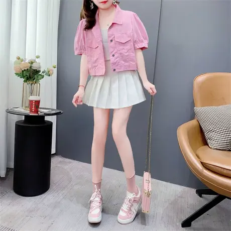 糖果色港味复古短袖牛仔外套女夏季2023新款宽松设计感小个子上衣商品大图