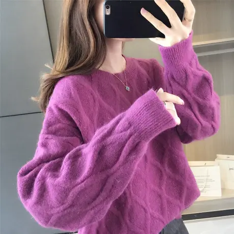 宽松韩系亮闪闪复古毛衣女士慵懒风秋冬季新款百搭针织上衣外穿商品大图