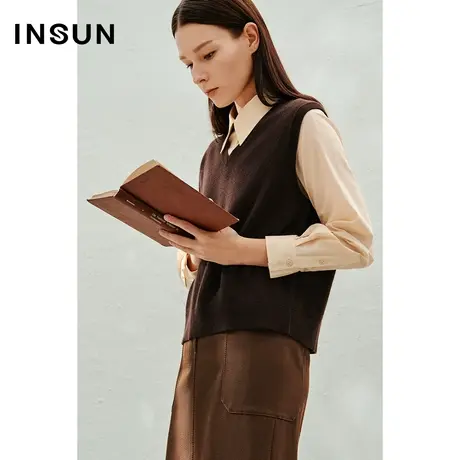 INSUN恩裳线上专选春季美拉德V领羊绒羊毛马甲商品大图