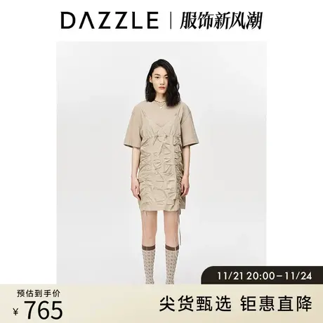 DAZZLE地素奥莱 春夏小众抽褶设计感短袖T恤连衣裙套装女图片