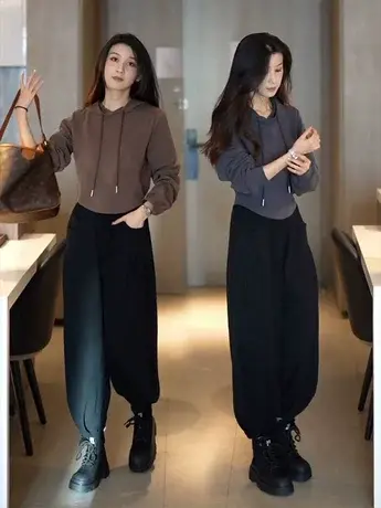 秋季2023新款女装胖mm显瘦遮肉套装小个子干练气质上衣休闲两件套商品大图