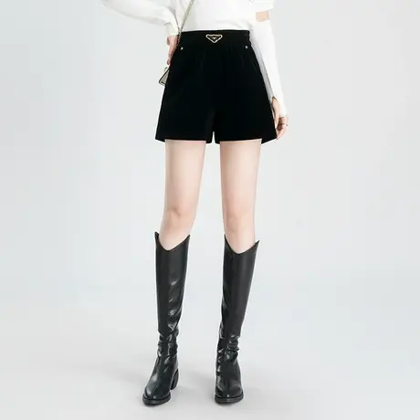 黑色松紧腰时尚显瘦短裤女2023秋冬新款高腰遮胯宽松外穿阔腿裤子图片