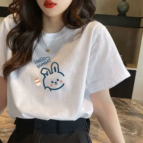 设计感基础款正肩t恤女短袖欧货2023年新款显瘦圆领纯棉半袖上衣图片