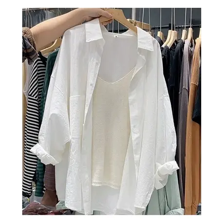 白色衬衫女2023秋季新款高级感法式夏季长袖上衣韩版宽松衬衣外套图片
