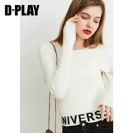 DPLAY德帕拉秋款欧美米白色圆领下摆字母提花针织衫商品大图