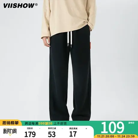 VIISHOW日系复古简约纯色抽绳束脚裤男潮牌宽松休闲百搭长裤商品大图