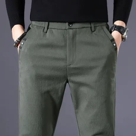 冬季男裤子军绿色弹力休闲长裤男士秋冬款直筒宽松紧冬天冬装冬裤商品大图
