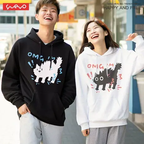 悦游 惊吓猫狗 街头宽松连帽卫衣潮流原创小众情侣卡通趣味ins图片