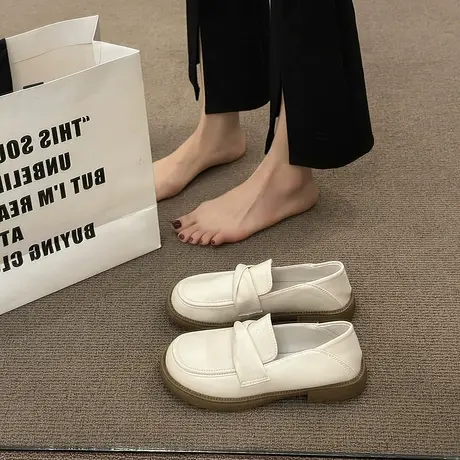 复古英伦风小皮鞋女一脚蹬软底鞋子软皮乐福鞋平底百搭单鞋上班鞋商品大图