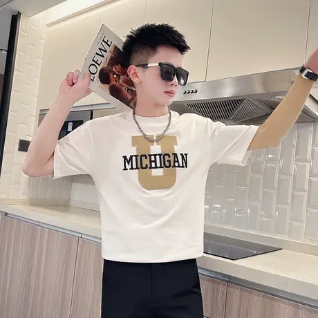 字母短袖T恤男夏季半截袖男装网红2023新款半截袖痞帅夏装半袖帅t商品大图