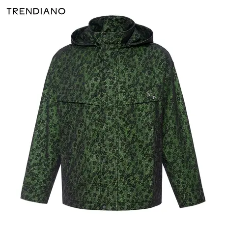 TRENDIANO花朵网纱夹棉外套2024年春季新款时尚保暖连帽上衣男潮图片
