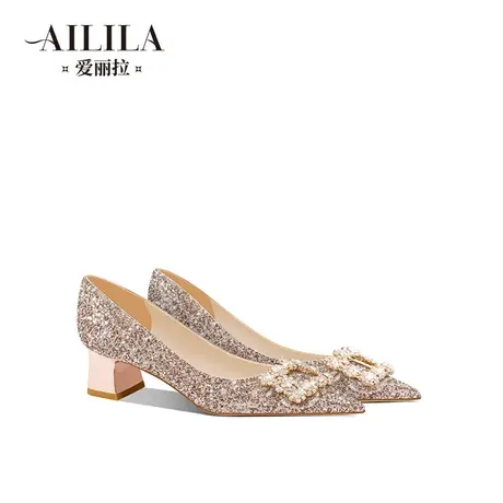 爱丽拉粗跟结婚鞋女2025新款春季禾秀主婚纱两穿新娘不累脚高级感图片