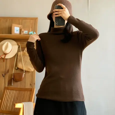 dza 复古纯色休闲羔羊绒加密高领毛衣秋冬内搭打底针织衫宽松上衣图片