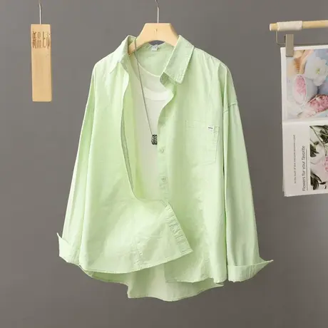 春季文艺纯棉衬衫女士2024新款百搭上衣宽松打底外搭纯色衬衣外套图片