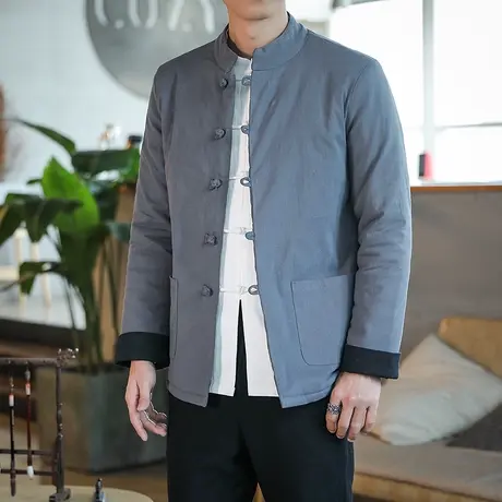 冬装盘扣唐装男复古棉麻保暖棉衣加厚棉袄中式青年中山装棉服外套图片