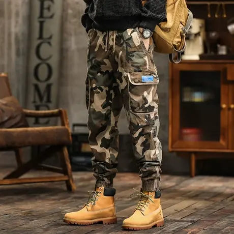 潮流百搭束脚工装裤秋冬厚款迷彩工装裤时尚男装裤子男款休闲男装商品大图