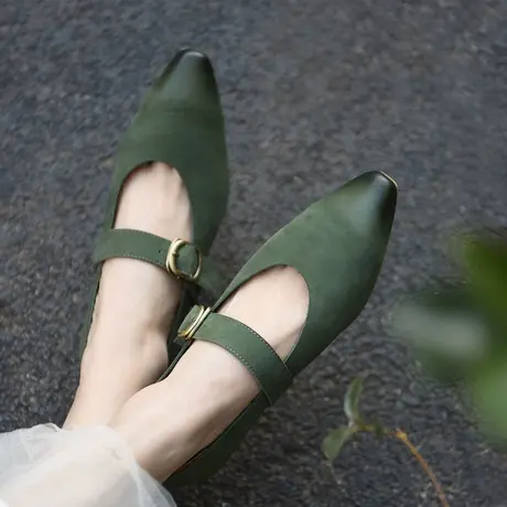 Artmu阿木真皮底浅口尖头单鞋女2024新款春款玛丽珍鞋子配裙子图片