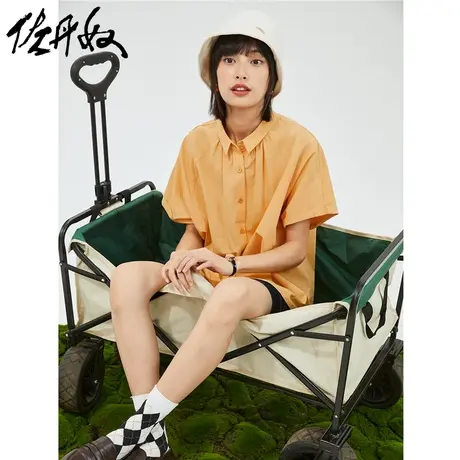 佐丹奴衬衫女装纯棉梭织宽松插肩短袖薄休闲衬衫 18343608商品大图