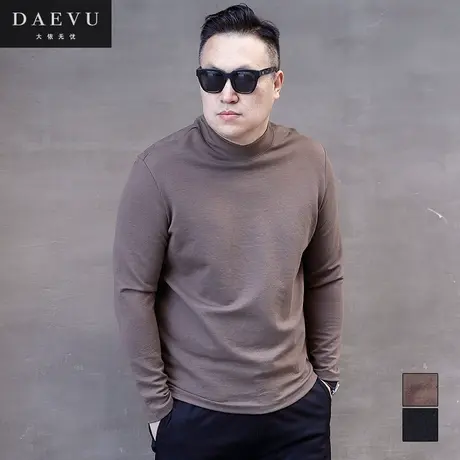 春秋新款纯色打底衫潮胖子大号加肥加大码男款中高领长袖加厚T恤商品大图